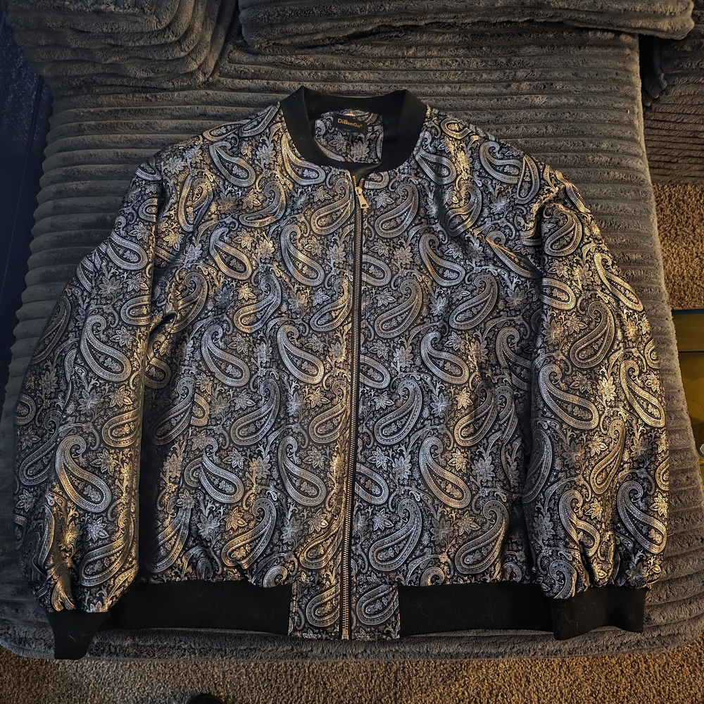 Paisley Bomber Jacket​✨ DiBanGu Metallic Silver Paisley Bomber Jacket XXL ✨